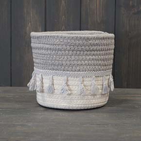 Small Cotton Basket with Grey Top Cream Base (14cm) detail page
